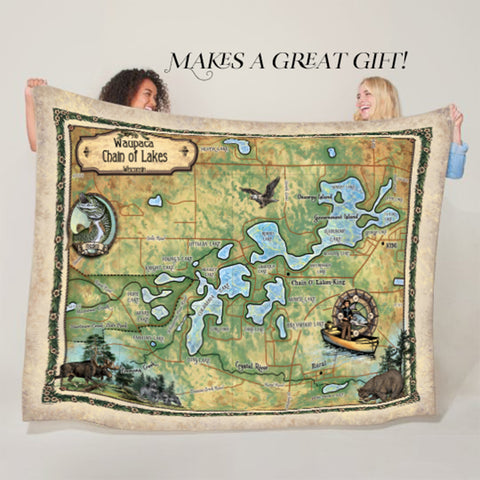 Waupaca Chain of Lakes wisconsin Sherpa Fleece Blanket Double Stitched Edges Cozy Luxury Fluffy Super Soft 430 GSM Polyester Throw Blanket
