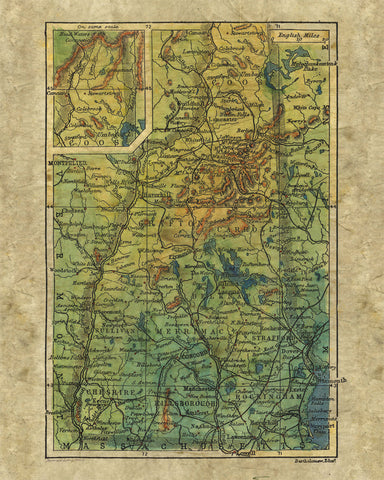 085 New Hampshire Vintage Map Art Print Poster Artwork Wall Decor for Home, Office, Dorm & Gift