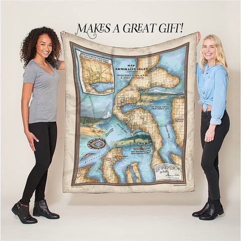 Washingn Seatte Coupeville Washington Including Whidby’s Island and Port Townsend Map Blanket Double Stitched Luxury Super Soft Blanket