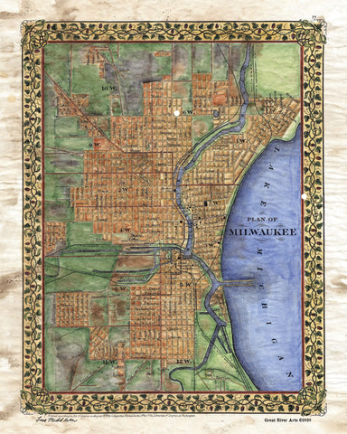 Milwaukee Plan Historic Map Reproduction Artwork Wall Art Print Vintage
