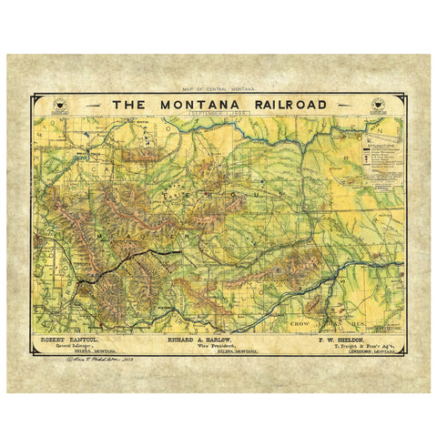 Montana Railroad Harlowtown Historic Map Art Print Poster Artwork Vintage Style Abstract Wall-Unframed Great Home Decor & Gift