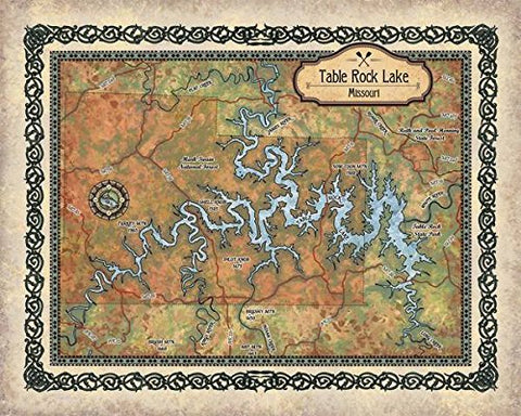Table Rock Lake, Table Rock lake art, table rock lake map, map table rock lake, art table rock lake, table rock lake MO, lake art, lake map