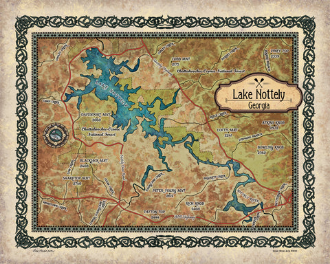Lake nottely, Lake Cottage Decor, Lake Cottage Gift, Lake Map Print, Lake Map Custom, Lake Map, Georgia Map, Georgia Vintage, Georgia Gift