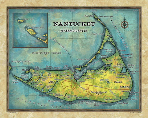 Nantucket Massachusetts Vintage Map Art Poster Print Vintage Style Inspirational Wall Art Poster For Home Decor Office Bedroom Canvas Classroom Decor & Great Travel Gift