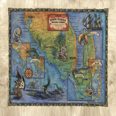 88 New Map of South Florida: Endless Summer Vintage map,Vintage map art,old map,antique maps,map vintage,coastal art,nautical map,Florida vi