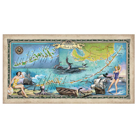 Florida Gift, Coastal Gift, Beach House Gift, Florida Keys, Florida Keys Art, Florida Water, Florida Map, Coastal Map, Dolphin Art