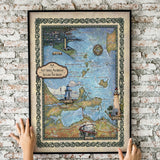 lake Erie map, Ohio gifts, Vintage poster, put-in bay, kelley island, lighthouse, great lakes, port clinton lake erie islands, lake art, map
