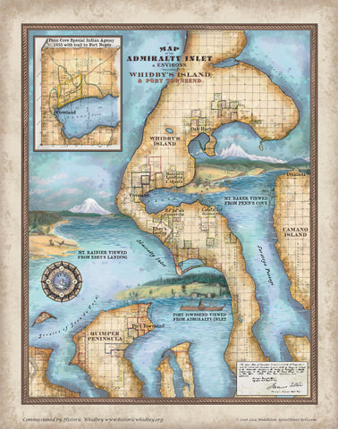 Puget sound, Whidbey Island, and Port Townsend, Coupeville, Washington, washington gifts, san juan islands, vintage historic antique map