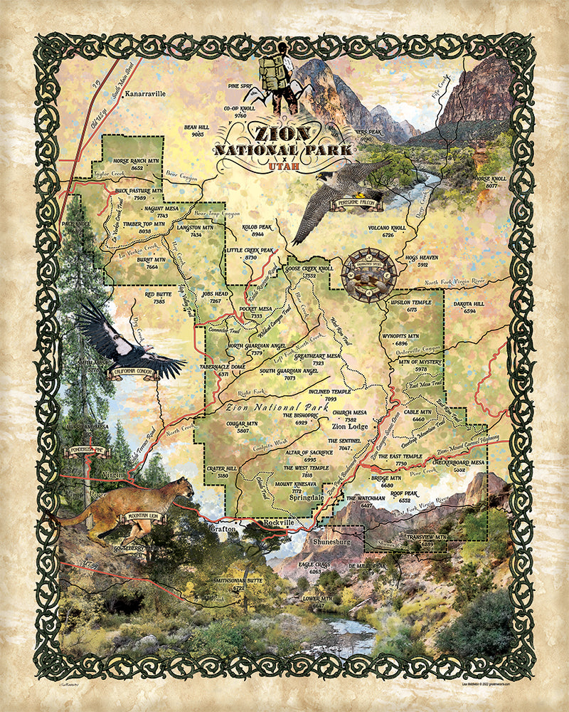 Zion National Park Historic Map Art Print Poster Vintage Wall Decor For Home Office Livingroom Classroom western Decor Gift