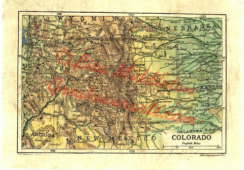 30 Colorado 1906 11x14" Rocky Mountains,Denver,Hand Painted Map,Ledger Art,Western Art,Great River Art,Map Art Travel Guide by Lisa Middleto