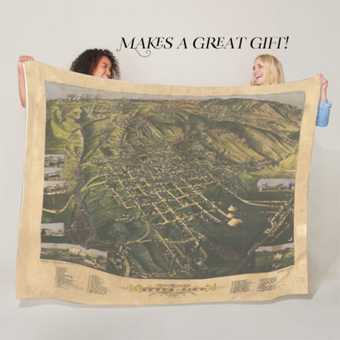 Butte City Montana 1884 Old Montana Map Blanket Double Stitched Edges Cozy Luxury Fluffy Super Soft 430 GSM Polyester Throw Blanket