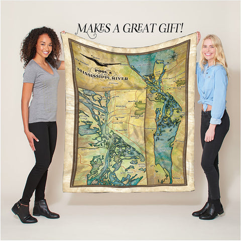 Pool 8 Mississippi River LaCrosse Wisconsin Map Blanket Double Stitched Edges Fluffy Super Soft 430 GSM Polyester Throw Blanket