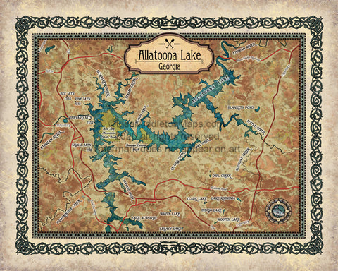 Allatoona Lake, Allatoona Lake map, lake life, lake house, lake art, lake gifts, Allatoona lake lake map, georgia gifts, lake gifts, fishing