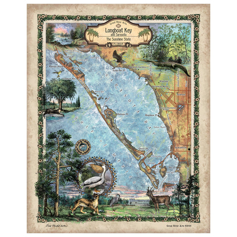 Sarasota, florida map, sarasota map, florida gifts, old florida map, coastal decor, beach decor, florida art, Longboat Key, beach house orig