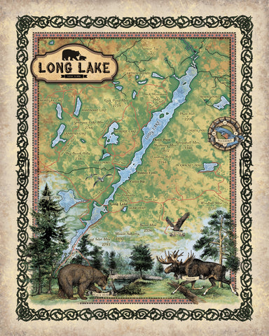 Long Lake New York Map Historic Art Print Poster Vintage Artwork Wall Decor For Home Office Livingroom Classroom Housewarming & Great Gift