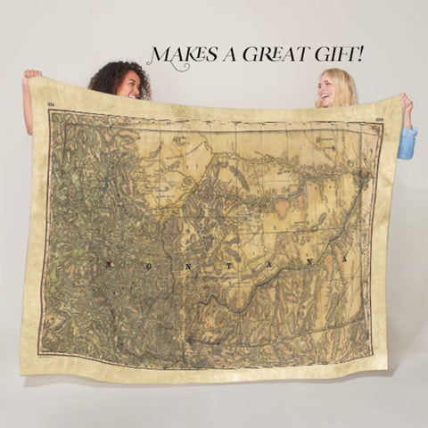 Montana Wagon Roads 1883 Old Montana Map Art Blanket Double Stitched Edges Cozy Luxury Fluffy Super Soft 430 GSM Polyester Throw Blanket