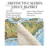 Great River Arts Crystal Coast North Carolina Map Sherpa Fleece Blanket Double Stitched Edges Cozy Luxury Fluffy Super Soft 430 GSM Polyester - Sherpa/ Silky/ Polar Fleece Throw Blanket