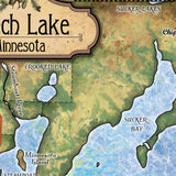 Great River Arts Leech Lake Historic Map Reproduction Artwork Wall Art Print Vintage