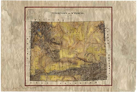 Great River Arts Antique Wyoming Territory Historic Map Reproduction Artwork Wall Art Print Vintage