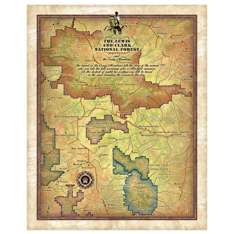 Lewis and Clark Crazy Mountains Montana Historic Map Art Print Poster Artwork Vintage Style Abstract Wall-Unframed Great Home Decor & Gift
