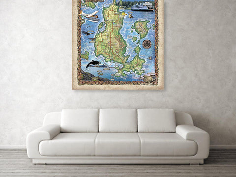 puget sound map, Washington map, Coupeville map, lopez island map, lopez island art, island life, orca art, orca art decor, ocean art, ocean
