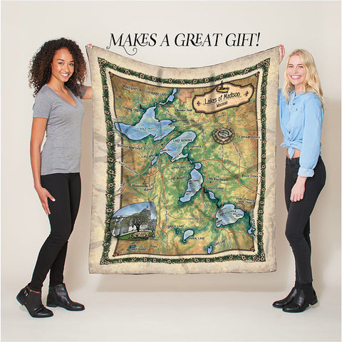 The Lakes of Madison Wisconsin Map Sherpa Fleece Blanket Double Stitched Edges Cozy Luxury Fluffy Super Soft 430 GSM Polyester Throw Blanket