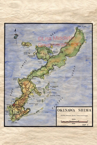 95 Japan:Okinawa Japan Map Old Map Prints,Antique Map,Print Map,Historical Map,Painted Map,Arts,Great River Arts,Vintage Map By Lisa Middlet