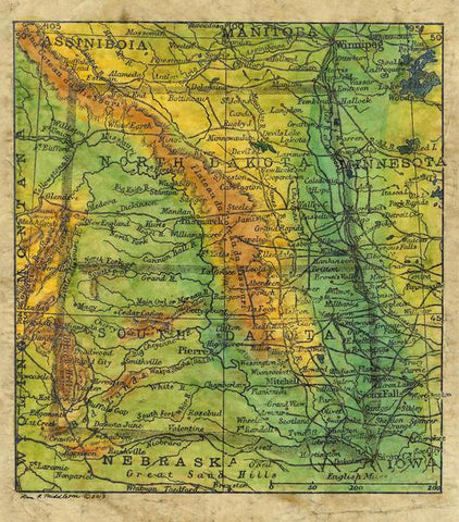 92 North and South Dakota 1906 11x14" vintage historic antique map poster print by Lisa Middleton