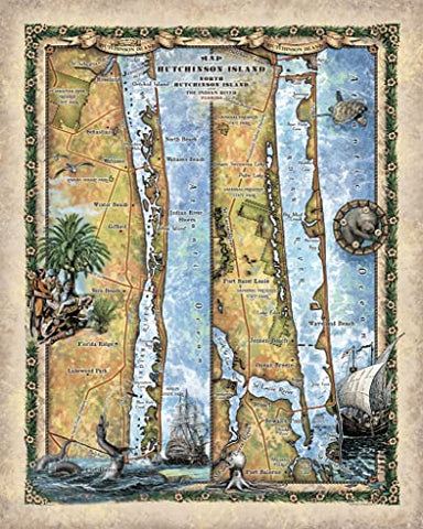 North and South Hutchinson Island Antique Map Reproduction Artwork Wall Art Print Vintage