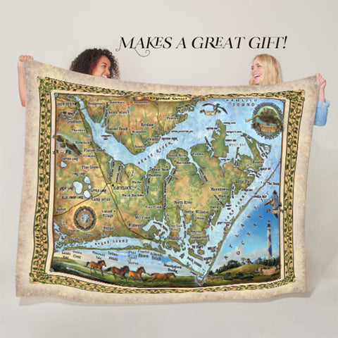 Crystal Coast, Beaufort North Carolina Map Blanket Double Stitched Edges Cozy Luxury Fluffy Super Soft 430 GSM Polyester Throw Blanket