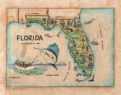 florida map, Florida Map Wall Decor, Vintage Map Art, Retro Map Travel Wall Art, Home State Map, Kids Room Decor, Florida gifts, kid's map