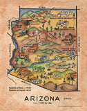 Kids map, kid's map arizona, Arizona retro map, map art, Arizona map art, fun arizona map, old AZ map, vintage AZ map, arizona gifts, AZ map