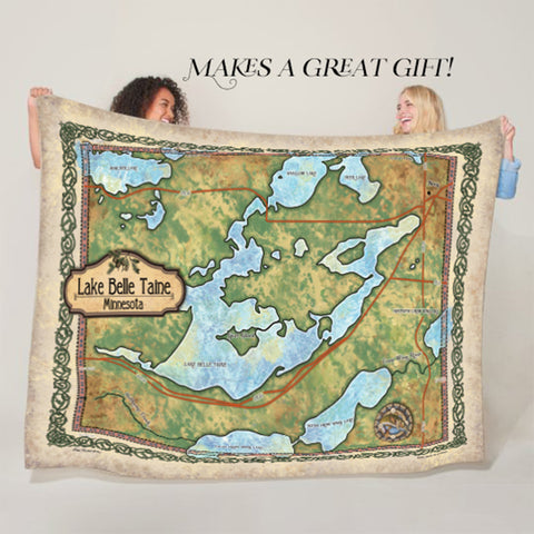 Lake Belle Taine Minnesota Map Sherpa Fleece Blanket Double Stitched Edges Cozy Luxury Fluffy Super Soft 430 GSM Polyester Throw Blanket
