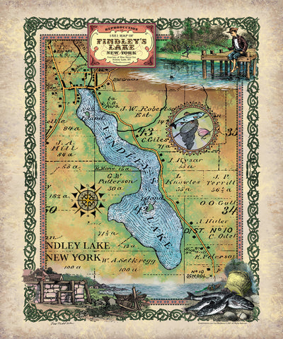 Findley Lake New York Antique Map Art Blanket Throw Polar/ Silky/ Sherpa Fleece Vintage Artwork Blanket For Bed Sofa Couch Travel & Gift