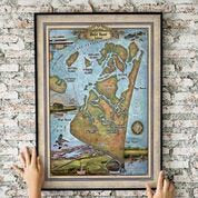 Bald Head Island, bald head island art, map art, coastal art, North Carolina Vintage map, Vintage map art, coastal decor, travel gifts, maps