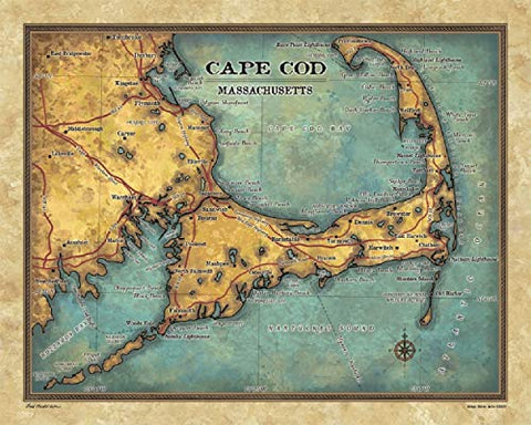 Great River Arts Cape Cod Historic Map Reproduction Artwork Wall Art Print Vintage